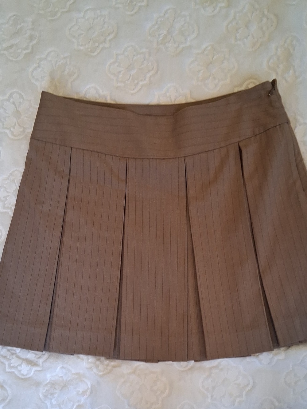 Express Brown Pinstripe Pleated Mini Skirt